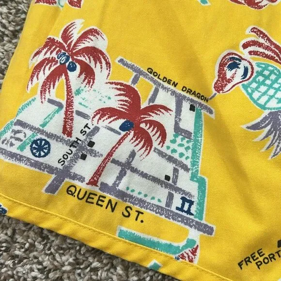 Vintage Drop Anchor Hawaiian Tropical Yellow 80s Womens Elastic Waist Shorts - Picture 7 of 7